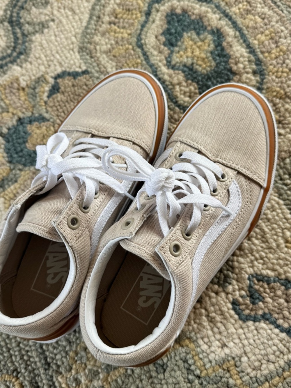 Vans Beige Canvas Low-Top Sneakers with White Stripe